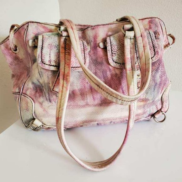 Prada Handbags - Prada leather large tote bag white purple Pink blue green gray vintage tie dyed